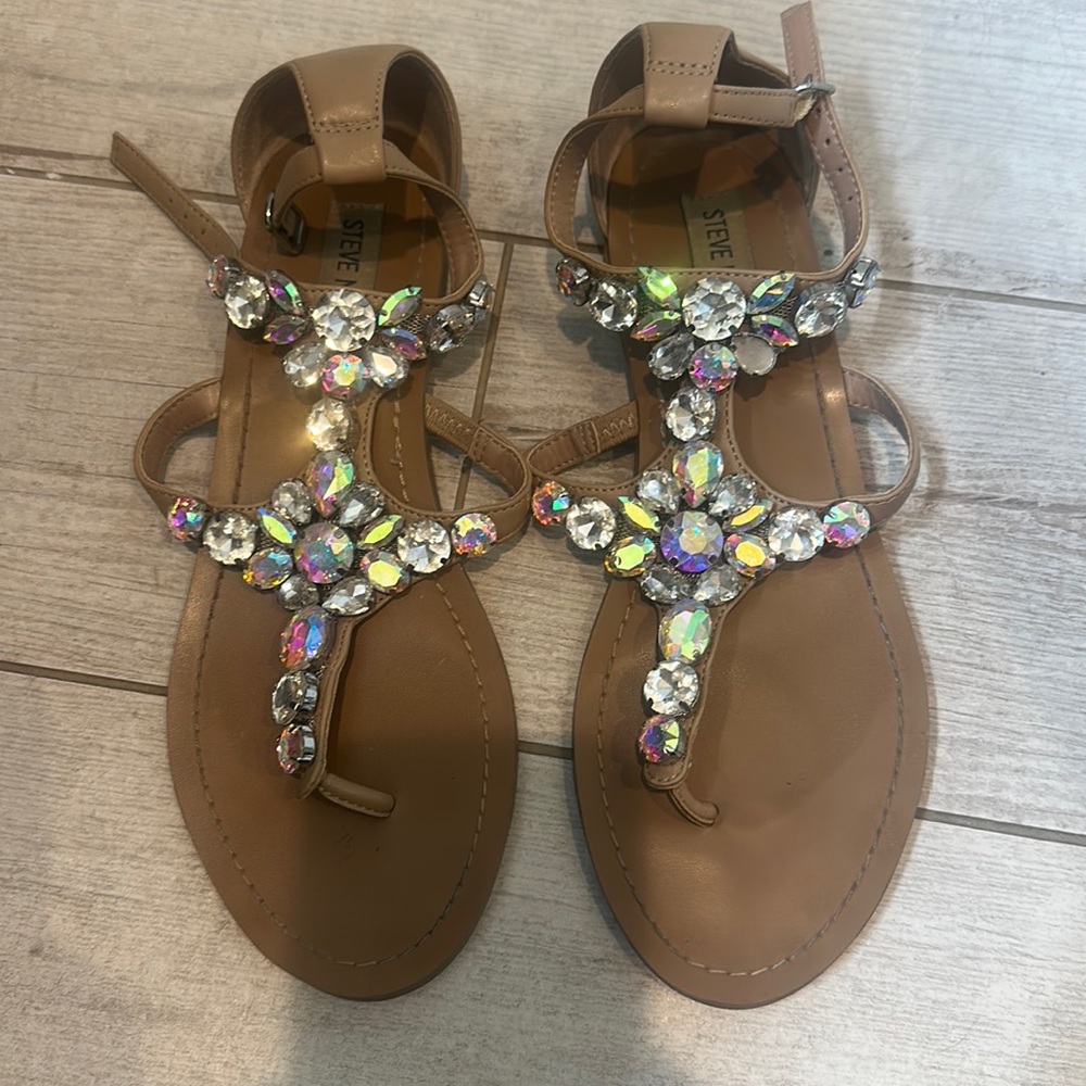 Steve Madden Tan Sandals with Multicolor Gems